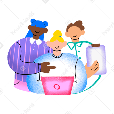 Teamwork of young people with laptop PNG, SVG