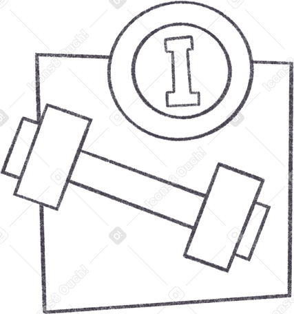 dumbbell and gold medal on square Illustration in PNG, SVG