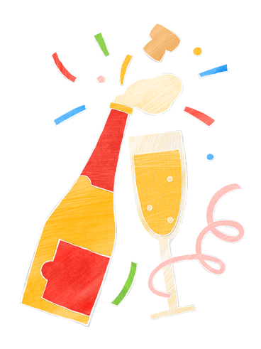 Champagne bottle and glass and confetti for the party PNG, SVG