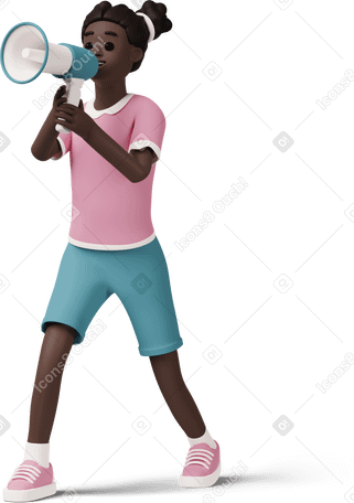 3D girl screaming into megaphone Illustration in PNG, SVG