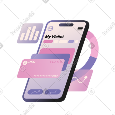 E-wallet with virtual credit cards animated illustration in GIF, Lottie (JSON), AE