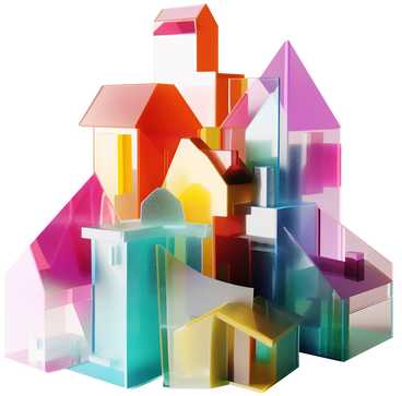abstract colorful sculpture with houses PNG, SVG
