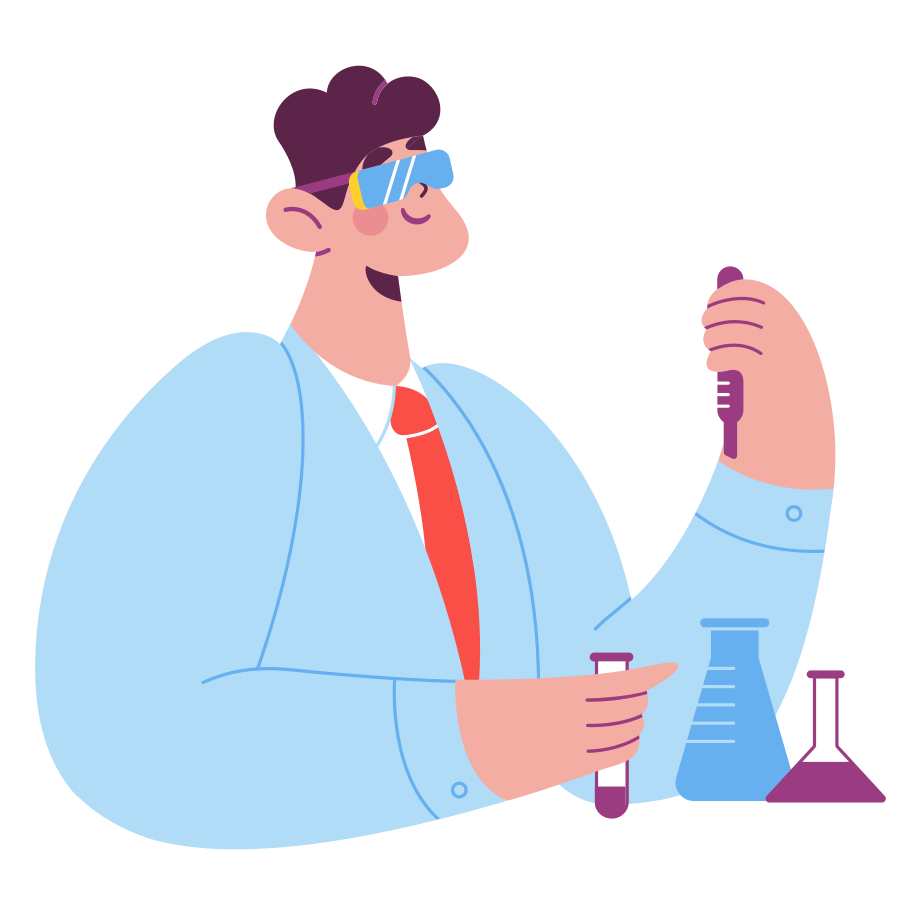 Scientist with glasses is working on a vaccine Illustration in PNG, SVG