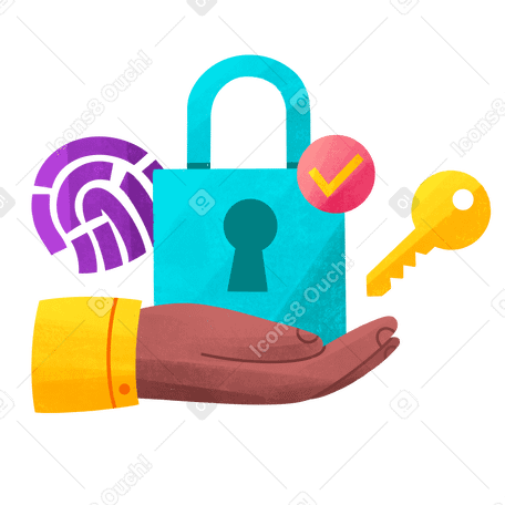 Secure protection with fingerprint and lock Illustration in PNG, SVG