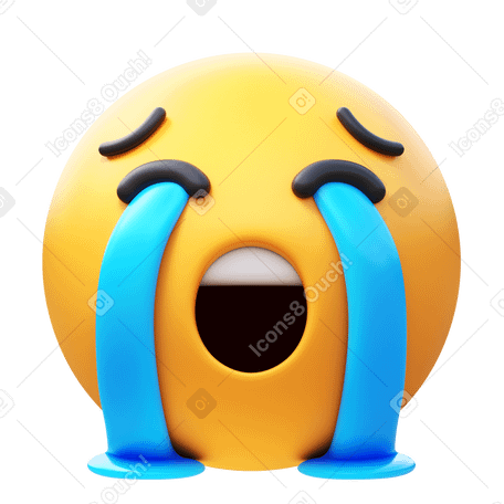 3D loudly crying face Illustration in PNG, SVG