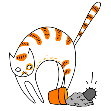 Cat knocking over a pot plant PNG, SVG