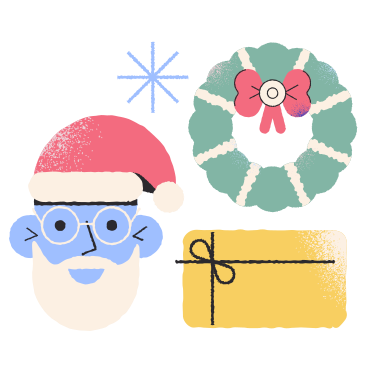 Санта-клаус, рождественский венок и подарочная коробка в PNG, SVG
