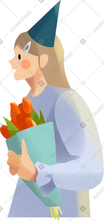 birthday girl with a bouquet of tulips in her hands PNG, SVG