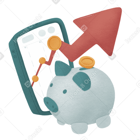 Phone with growing chart and piggy bank showing investment growth PNG, SVG