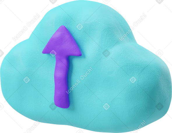 3D Three-quarter view of an upload cloud icon Illustration in PNG, SVG