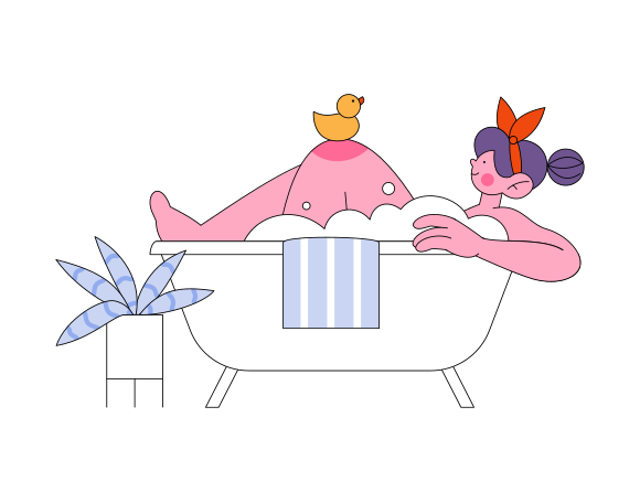 Иллюстрация Женщина принимает расслабляющую ванну в PNG и SVG
