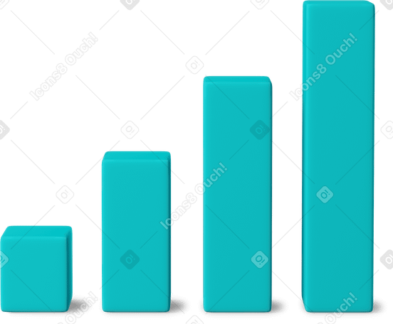 3D big growing turquoise bar chart Illustration in PNG, SVG