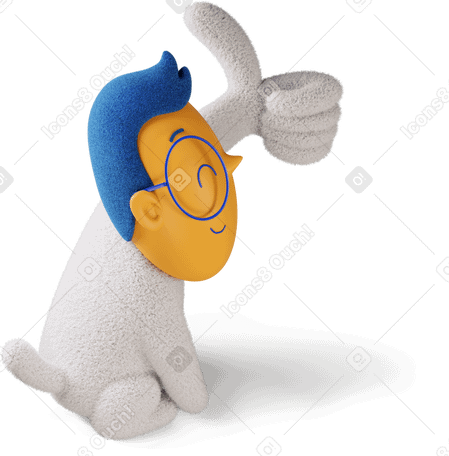 3D Side view of a winking boy showing thumb up turned right Illustration in PNG, SVG
