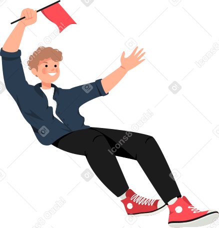 joyful boy with red flag Illustration in PNG, SVG