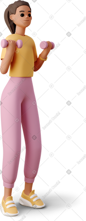 3D girl does sports with dumbbells PNG, SVG