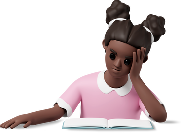 girl reading book and holding head PNG, SVG