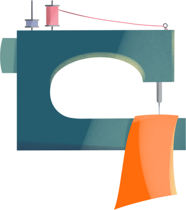 sewing machine with orange piece of fabric PNG, SVG