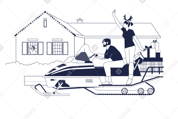 Entrega de presentes de natal em snowmobile PNG, SVG