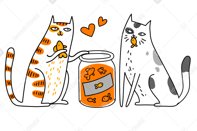 Коты едят рыбу на свидании в PNG, SVG