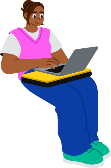 young woman sitting with a laptop PNG, SVG