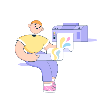 L'homme imprime une bannière dans une imprimerie PNG, SVG
