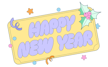 Text „frohes neues jahr“-schriftzug mit stechpalmenbeeren und konfetti PNG, SVG