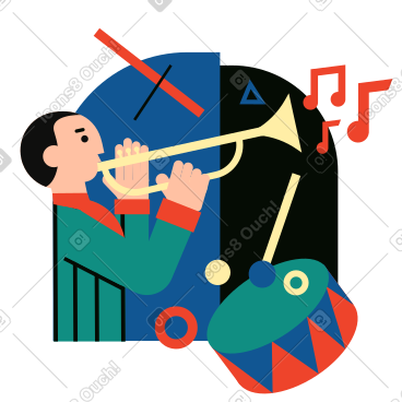 A musician playing the trumpet next to a drum动态插图，格式有GIF、Lottie (JSON)、AE