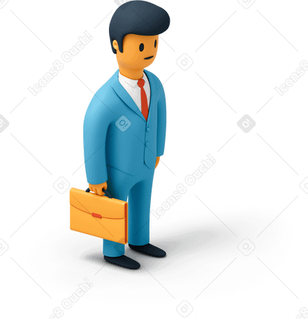 3D Businessman wearing a blue suit and holding a briefcase PNG, SVG