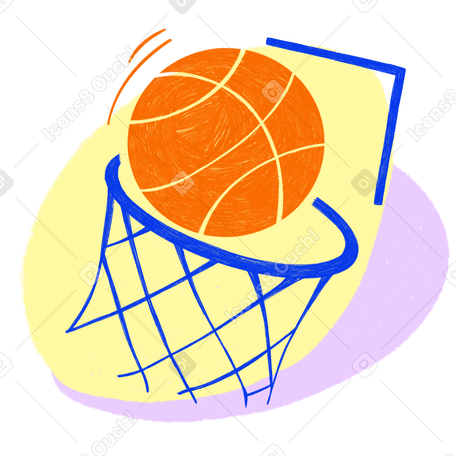 Orange basketball hits the hoop Illustration in PNG, SVG