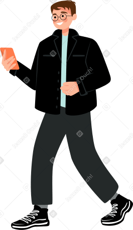 boy with glasses with a phone Illustration in PNG, SVG