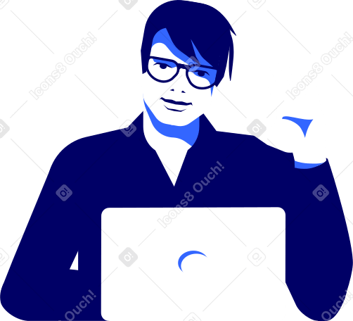 Hombre sonriente con laptop PNG, SVG