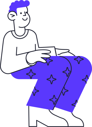 seated man in starry pants PNG, SVG