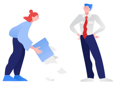 Woman dropping document in front of boss PNG, SVG