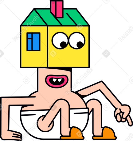 Illustration character with a house on his head aux formats PNG, SVG