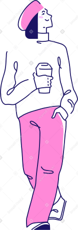 woman in a beret with a cup of coffee Illustration in PNG, SVG