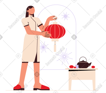 妇女拿着一个中国灯笼 PNG, SVG