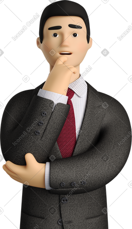 3D pondering businessman in black suit PNG, SVG