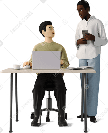 3D woman and man laughing at work PNG, SVG