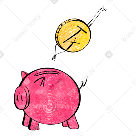 coin jumping into the piggy bank PNG, SVG