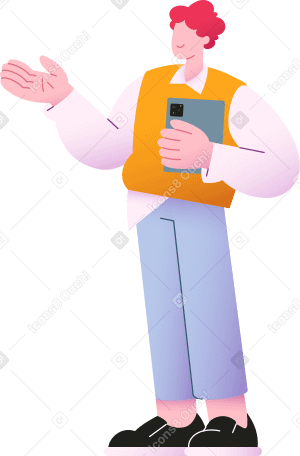 man standing with tablet and making presentation PNG, SVG