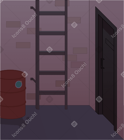 dead end with a door fire escape and a barrel PNG, SVG
