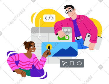 Man and woman collaborating on website design PNG, SVG