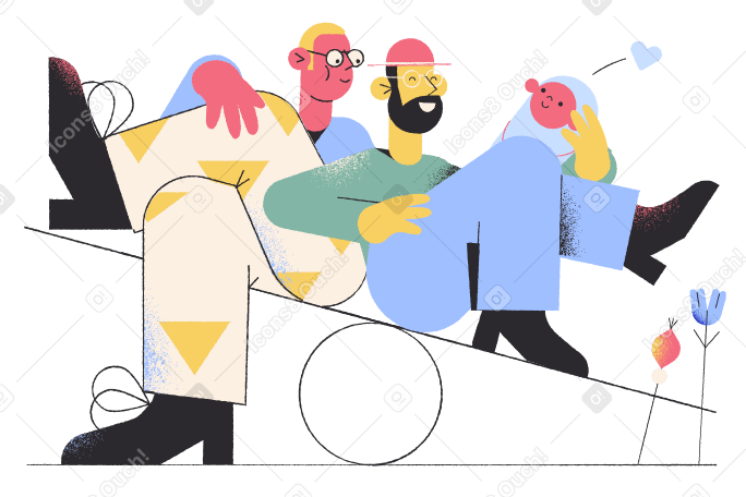 Two men and their baby on seesaw PNG, SVG