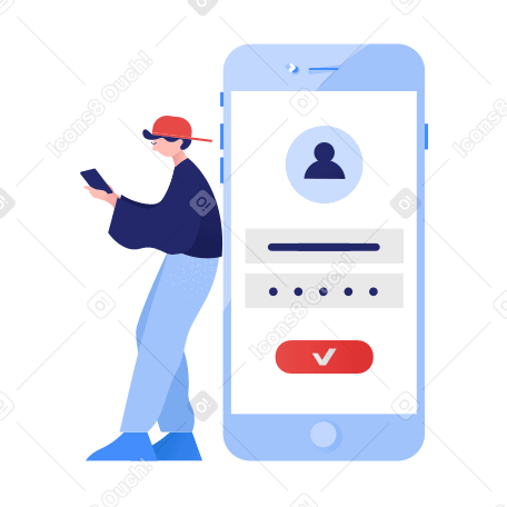 Man logging into his account on phone PNG, SVG