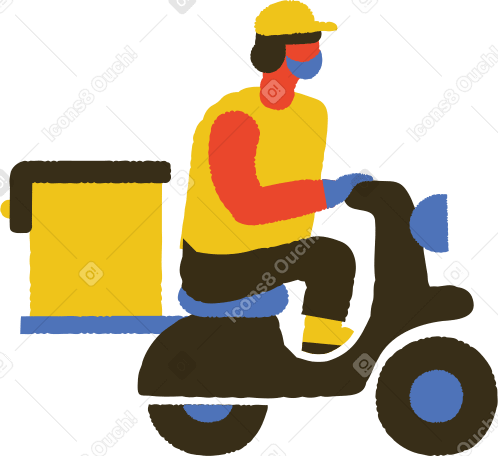 masked food delivery man on scooter Illustration in PNG, SVG