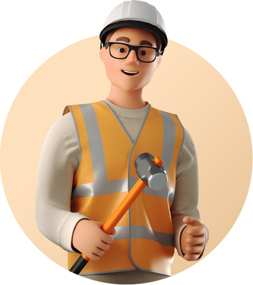 Мужчина-строитель с кувалдой в PNG, SVG