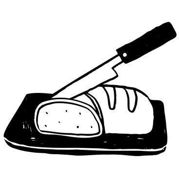 Режут хлеб на доске ножом в PNG, SVG