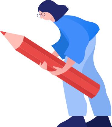 girl holding a pencil and bending over PNG, SVG