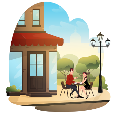 Couple in love sitting in a summer cafe PNG, SVG