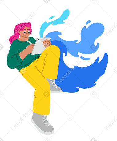 Young woman drawing on a tablet PNG, SVG